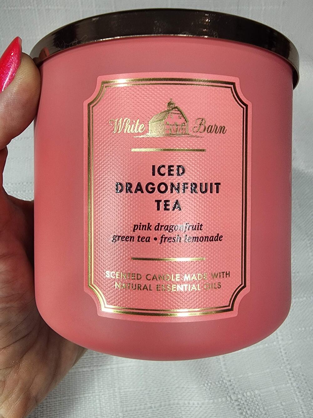 Bath Body Works White Barn Iced Dragonfruit Tea 3-Wick Candle 14.5oz Used Pink